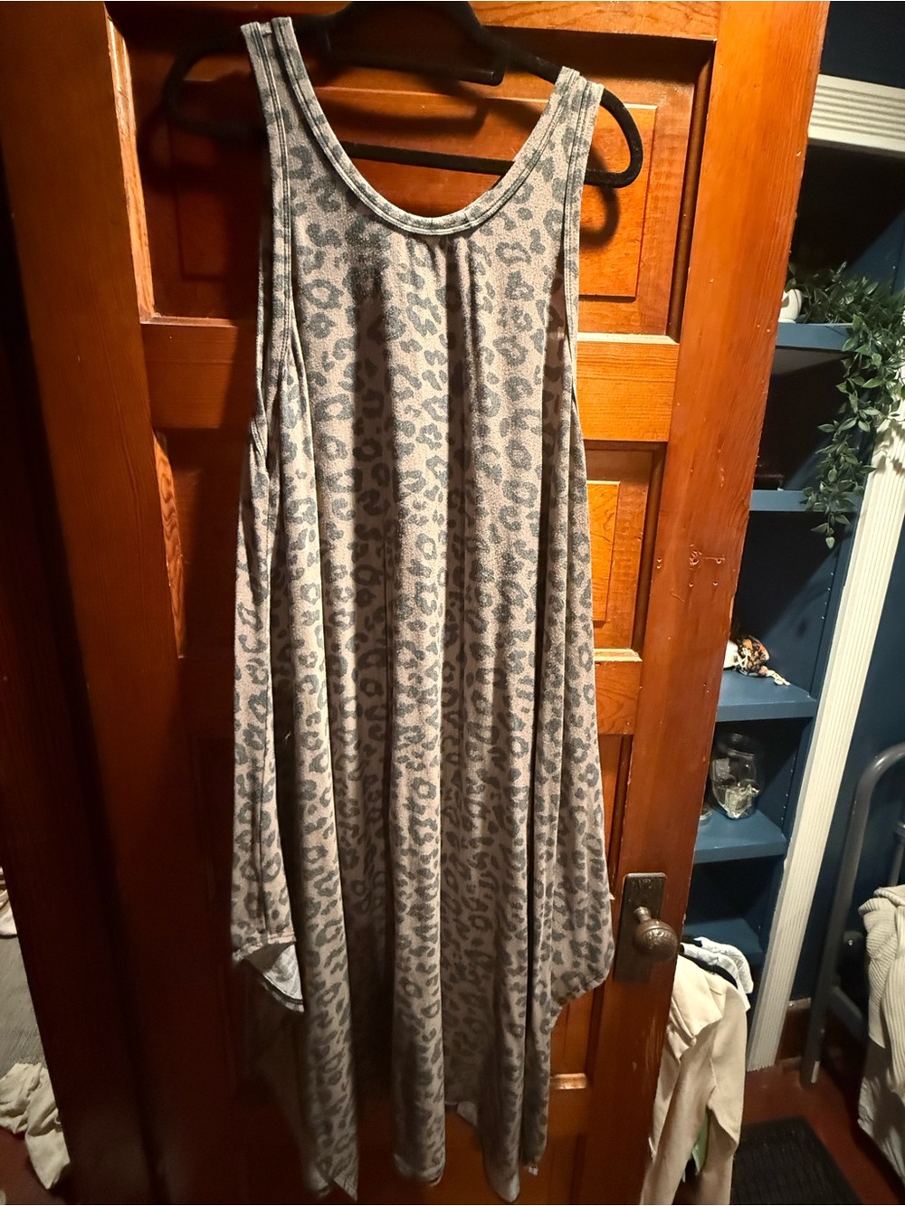 Women’s Gray Leopard-Print Maxi Tank Dress